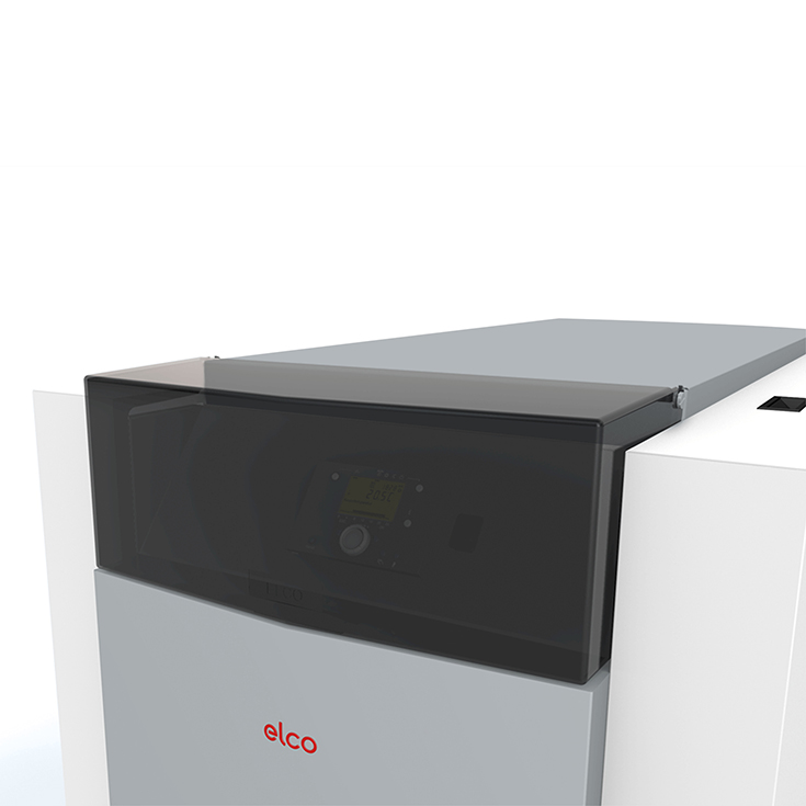 Unità di controllo Elco moderna con display digitale e copertura protettiva orientabile, mostrata in primo piano in posizione chiusa