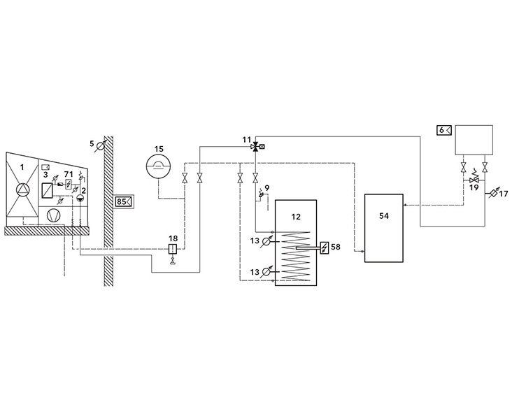 Schema con un accumulatore inerziale nel ritorno